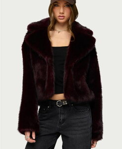 �A�f�B�N�e�b�h ���f�B�[�X �A�E�^�[ �R�[�g Edikted Womens Kamilah Oversized Faux Fur Coat Wine ���C��