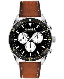 ���o�h �����Y �A�N�Z�T���[ �r���v ���U�[ Movado Men's Calendoplan Swiss Quartz Chrono Cognac Leather Watch 42mm Brown �u���E��