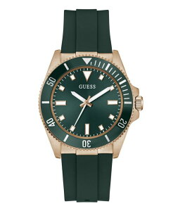 �Q�X �����Y �A�N�Z�T���[ �r���v GUESS Men's Rose Gold-Tone Green Silicone Analog Watch 43mm Green �O���[��