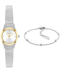 �J���o���N���C�� ���f�B�[�X �A�N�Z�T���[ �r���v T�V���c Calvin Klein Women's CK Contemporary Silver Tone Stainlessteel Bracelet Gift Set Watch 18mm Silver White �z���C�g