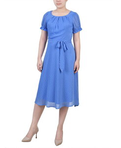 �j���[���[�N�R���N�V���� ���f�B�[�X �g�b�v�X �����s�[�X �v�` NY Collection Petite Short Sleeve Belted Swiss Dot Dress Granada Sky Rectangle