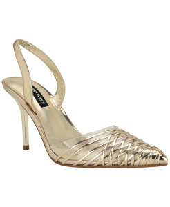 �i�C���E�F�X�g ���f�B�[�X �V���[�Y �p���v�X Nine West Women's Pemma Woven Slingback Stiletto Pumps Platino/Clear