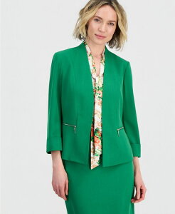 �J�X�p�[�� ���f�B�[�X �A�E�^�[ �W���P�b�g�E�u���]�� �u���U�[ Kasper Women's Zip-Pocket 3/4-Sleeve Blazer Lush Green �O���[��