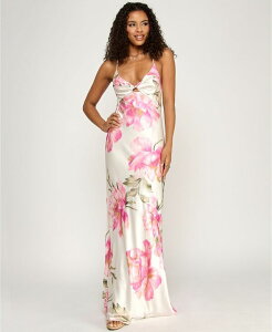 �G�������h�T���f�[ ���f�B�[�X �g�b�v�X �����s�[�X V�l�b�N �v�����g Emerald Sundae Juniors' Printed V-Neck Gown Ivory Pink �A�C�{���[