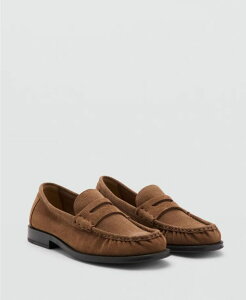 �}���S �����Y �V���[�Y �X���b�|���E���[�t�@�[ �M���U�[ �X�G�[�h ���U�[ MANGO Men's Ruched Suede Leather Loafers Cognac