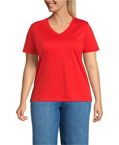 �����Y�G���h ���f�B�[�X �g�b�v�X T�V���c V�l�b�N �v���X�T�C�Y �R�b�g�� Lands' End Plusize Supima Cotton V-Neck T-Shirt Coral red ���b�h