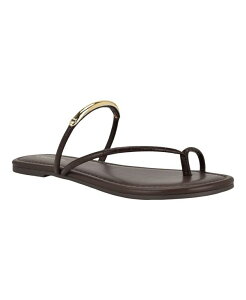 �J���o���N���C�� ���f�B�[�X �V���[�Y �X���b�|���E���[�t�@�[ �T���_�� Calvin Klein Women's Bienna Strappy Ornamented Flat Slip-On Sandals Dark Brown Croco �u���E��