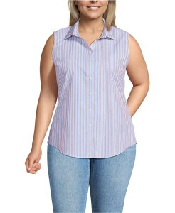 �����Y�G���h ���f�B�[�X �g�b�v�X �V���c �v���X�T�C�Y �m�[�X���[�u Lands' End Plusize No Iron Sleevelesshirt Light sea blue/red stripe �u���[