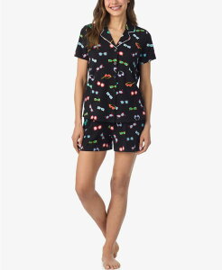 �N�h���h�b�Y ���f�B�[�X �A���_�[�E�F�A �i�C�g�E�F�A �V���[�g�p���c ���� Cuddl Duds Women'short-Sleeve Top and Pull-On Pajama Shorts 2-Piece Set Black �u���b�N