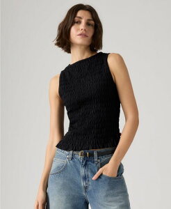 ���[�o�C�X ���f�B�[�X �g�b�v�X �V���c �V���[�����O Levi's Women's Bella Smocked Boat Neck Top Anthracite Night