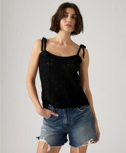 ���[�o�C�X ���f�B�[�X �g�b�v�X �V���c Levi's Premium Women's Abbey Tie-Shoulder Crochetank Top Anthracite Night