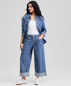 �A���h�m�E�f�B�X ���f�B�[�X �{�g���X �f�j���p���c �W�[���Y And Now This Women's Cuffed Wide-Leg Jeans Macy's Exclusive Railroad Stripe �X�g���C�v