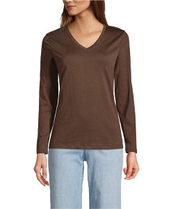 �����Y�G���h ���f�B�[�X �g�b�v�X �V���c V�l�b�N �R�b�g�� Lands' End Women's Relaxed Supima Cotton Long Sleeve V-Neck T-Shirt Rich coffee �R�[�q�[