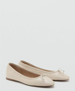 �}���S ���f�B�[�X �V���[�Y �p���v�X ���U�[ MANGO Women's Bow Leather Ballet Flats White �z���C�g