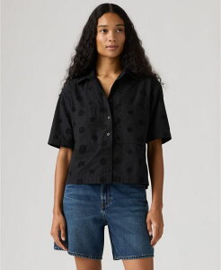 ���[�o�C�X ���f�B�[�X �g�b�v�X �V���c ���� �R�b�g�� �N���b�v�h Levi's Premium Women's Novelty Harlie Short-Sleeve Cotton Cropped Shirt Anthracite Night