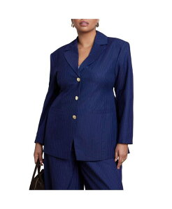 �G���N�C ���f�B�[�X �A�E�^�[ �W���P�b�g�E�u���]�� �u���U�[ ELOQUII Women's Nipped Waist Blazer with Back Adjuster Navy pinstripe �l�C�r�[