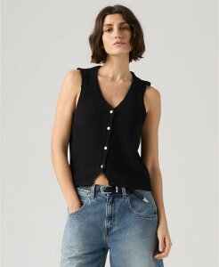 ���[�o�C�X ���f�B�[�X �g�b�v�X �V���c V�l�b�N �x�X�g �m�[�X���[�u �R�b�g�� Levi's Premium Women'sleeveless V-Neck Cotton Vest Anthracite Night