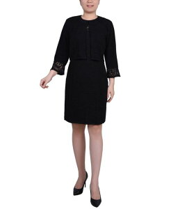 �j���[���[�N�R���N�V���� ���f�B�[�X �g�b�v�X �����s�[�X ���[�X �j�b�g NY Collection Women's Novelty Knit and Lace Dress 2 Piece Set Black �u���b�N