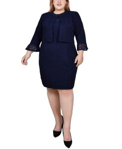 �j���[���[�N�R���N�V���� ���f�B�[�X �g�b�v�X �����s�[�X ���[�X �j�b�g NY Collection Women's Novelty Knit and Lace Dress 2 Piece Set Navy �l�C�r�[