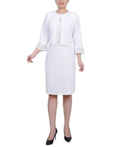 �j���[���[�N�R���N�V���� ���f�B�[�X �g�b�v�X �����s�[�X ���[�X �j�b�g NY Collection Women's Novelty Knit and Lace Dress 2 Piece Set White �z���C�g