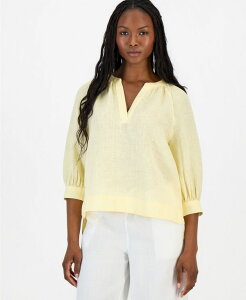 �`���[�^�[�N���u ���f�B�[�X �g�b�v�X �V���c �v�` ���l�� Charter Club Petite 3/4-Sleeve Linen Shirt Macy's Exclusive Lemon Zest