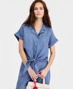 �`���[�^�[�N���u ���f�B�[�X �g�b�v�X �V���c �v�` ���l�� Charter Club Petite Linen Tie-Frontop Exclusively at Macy's Blue Ocean Delight �u���[