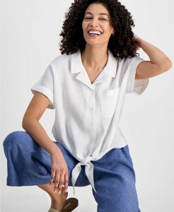 �`���[�^�[�N���u ���f�B�[�X �g�b�v�X �V���c �v�` ���l�� Charter Club Petite Linen Tie-Frontop Exclusively at Macy's Bright White �z���C�g