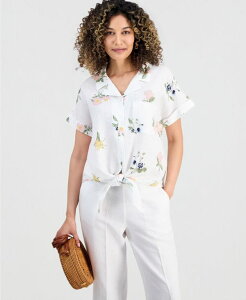 �`���[�^�[�N���u ���f�B�[�X �g�b�v�X �V���c �v�` ���l�� Charter Club Petite Linen Tie-Frontop Exclusively at Macy's Darling Floral