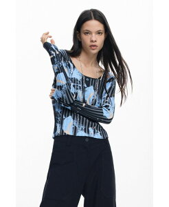�f�W�O�A�� ���f�B�[�X �A�E�^�[ �j�b�g�E�Z�[�^�[ �t�����[�� �t�����[ Desigual Women's Fine Floral-Texture Sweater Blue �u���[