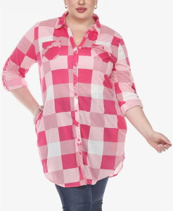 �z���C�g�}�[�N ���f�B�[�X �g�b�v�X �V���c White Mark Women's Plaid Tunic Shirt Pink and White �z���C�g