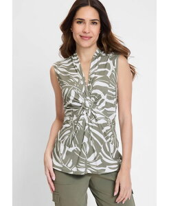 �I���Z�� ���f�B�[�X �g�b�v�X �V���c �v�����g Olsen Women's Gathered Frontropic Print Shell Olive �I���[�u