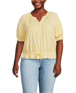 �����Y�G���h ���f�B�[�X �g�b�v�X �V���c �v���X�T�C�Y �u���E�X �W���[�W�[ Lands' End Plusizelbow Sleeve Lightweight Jersey Gathered Adjustable Hem Blouse Sweet butter tiny floral