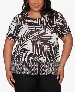 �A���t���b�h �_�i�[ ���f�B�[�X �g�b�v�X T�V���c �v���X�T�C�Y ���[�X Alfredunner Plusize Detail Driven Tropical Diamond Border T-Shirt with Necklace Black Multi �u���b�N