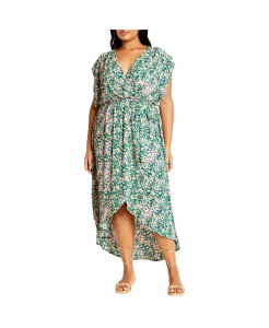 �V�e�B�[�V�b�N ���f�B�[�X �g�b�v�X �����s�[�X �v���X�T�C�Y CITY CHIC Plusize Ditsy Wrap Dress Green floral fields �O���[��