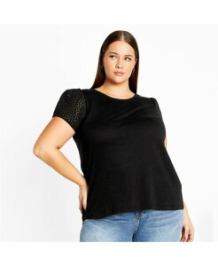 �V�e�B�[�V�b�N ���f�B�[�X �g�b�v�X �V���c �v���X�T�C�Y CITY CHIC Plusize Linny Top Black �u���b�N