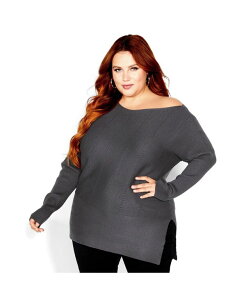 �V�e�B�[�V�b�N ���f�B�[�X �A�E�^�[ �j�b�g�E�Z�[�^�[ �v���X�T�C�Y CITY CHIC Plusize Lean In Sweater Smoke �X���[�N