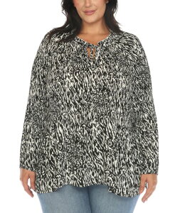 �z���C�g�}�[�N ���f�B�[�X �g�b�v�X �V���c �v�����g �u���E�X White Mark Women's Printed Peasant Blouse Black White �z���C�g