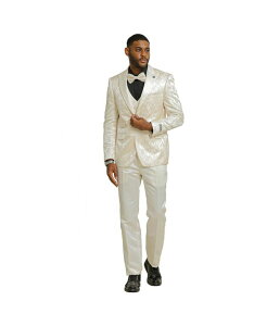 �X�e�C�V�[�A�_���X �����Y �A�E�^�[ �W���P�b�g�E�u���]�� �p���c �x�X�g Stacy Adams Men's 3-Piece Paisley Jacket With Solid Vest And Pantsuit Notch Lapel Ivory �A�C�{���[