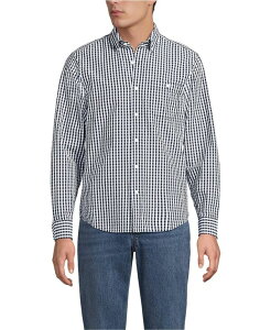�����Y�G���h �����Y �g�b�v�X �V���c Lands' End Men's Long Sleeve Seersucker Shirt Radiant navy/white gingham �z���C�g