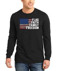 �G���G�[�|�b�v�A�[�g �����Y �g�b�v�X T�V���c ���� LA Pop Art Men's Flag Faith Family Freedom American Flag Word Art Long-Sleeve T-Shirt Black �u���b�N