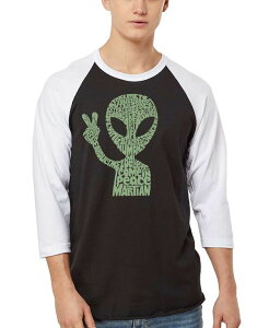 �G���G�[�|�b�v�A�[�g �����Y �g�b�v�X T�V���c LA Pop Art Men's Alien Extraterrestrial Word Art Raglan-Sleeve T-Shirt Black/White �z���C�g