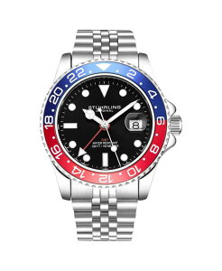 �X�g�D�[�����O �����Y �A�N�Z�T���[ �r���v T�V���c Stuhrling Meridian 3968 Men s GMT Diver Watch Quartz Movement 42mm Stainlessteel Case Black Dial Red/Blue Bezel Silver-tone �V���o�[
