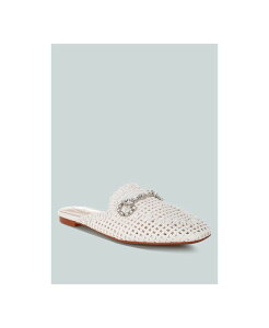 �����h�����O ���f�B�[�X �V���[�Y �p���v�X �g�[�� London Rag Women's Roboma Metallic Woven Diamante Mules White metallic weaved fabric �z���C�g