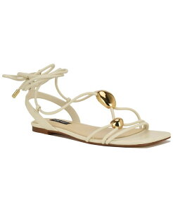 �i�C���E�F�X�g ���f�B�[�X �V���[�Y �T���_�� Nine West Women's Niraa Strappy Ornamented Flatie-Up Sandals Cream �N���[��