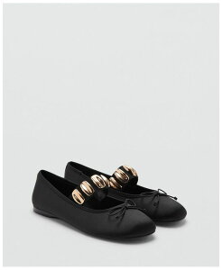 �}���S ���f�B�[�X �V���[�Y �p���v�X �g�[�� MANGO Women's Metallic Applique Straps Ballerina Black �u���b�N