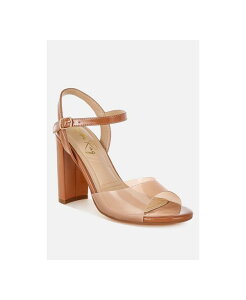 �����h�����O ���f�B�[�X �V���[�Y �T���_�� �N���A�X�g���b�v �q�[�� London Rag Women's Kessel Tinted Clear Strap Block Heel Sandals Tan patent faux leather+synthetic �^��
