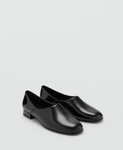 �}���S ���f�B�[�X �V���[�Y �p���v�X ���U�[ MANGO Women's Patent Leather Flat Shoes Black �u���b�N