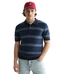 �X�R�b�`�A���h�\�[�_ �����Y �g�b�v�X �|���V���c �R�b�g�� �j�b�g SCOTCH & SODA Men's Knitted Regular-Fit Cotton Polo Shirt Ensign Blue Stripe �u���[
