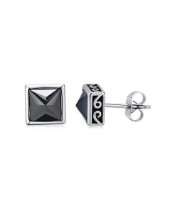 ���^�� ���f�B�[�X �A�N�Z�T���[ �s�A�X�E�C�������O T�V���c Metallo Stainlessteel Black CZ Greek Border Design Square Stud Earring silver �V���o�[