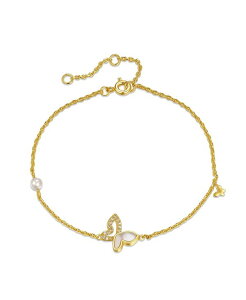�W�W�K�[�� ���f�B�[�X �A�N�Z�T���[ �u���X���b�g�E�o���O���E�A���N���b�g GiGiGirl 14k Yellow Gold Plated with Mother of Pearl and Cubic Zirconia Butterfly Charm Rope Bracelet with Adjustablextension Chain Gold �S�[���h